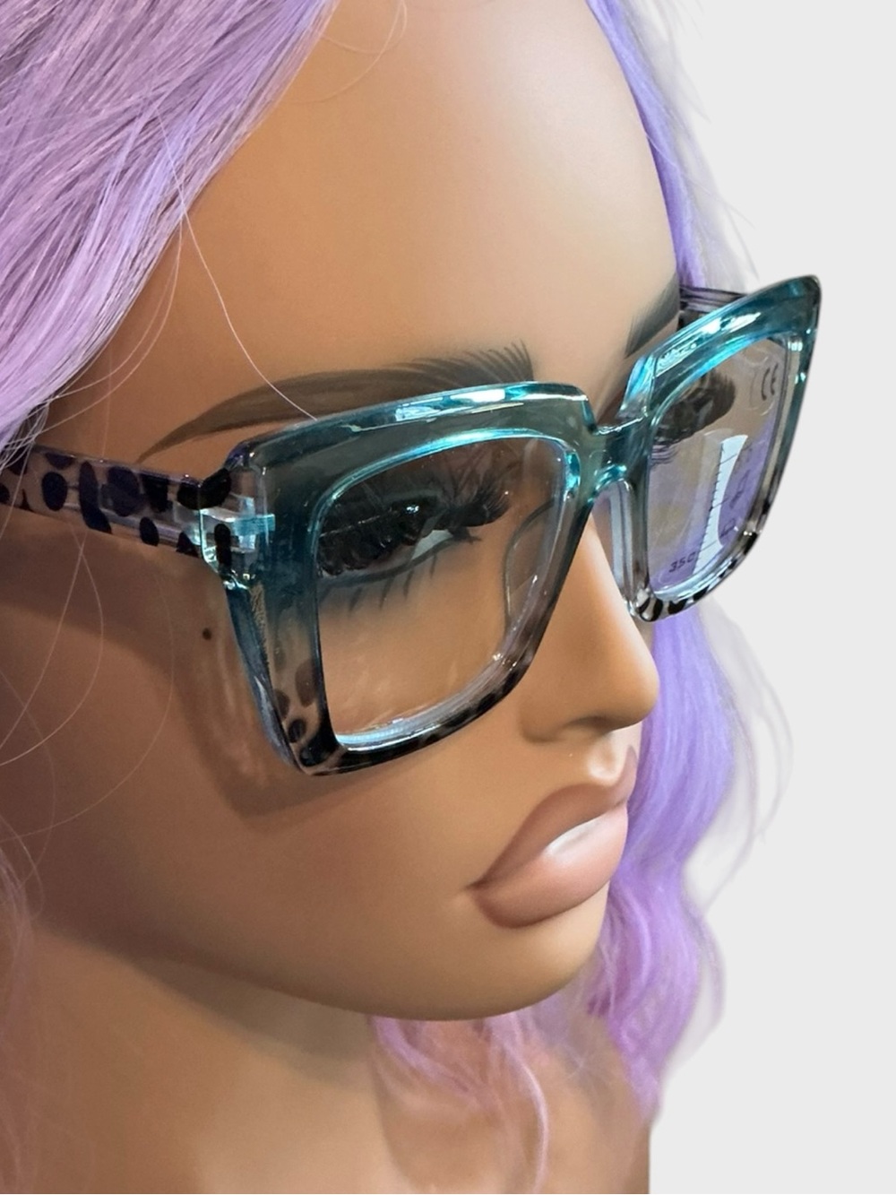 Oversized Cat Eye Reading Glasses Blue Gray Leopard +3.50 NWT